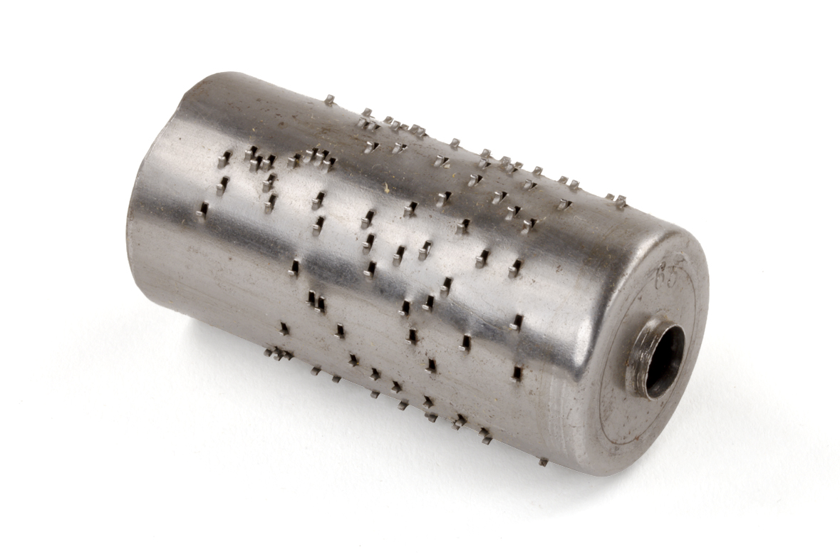 Small sheet metal cylinder with tiny punched tabs for Junghans Musical Clock