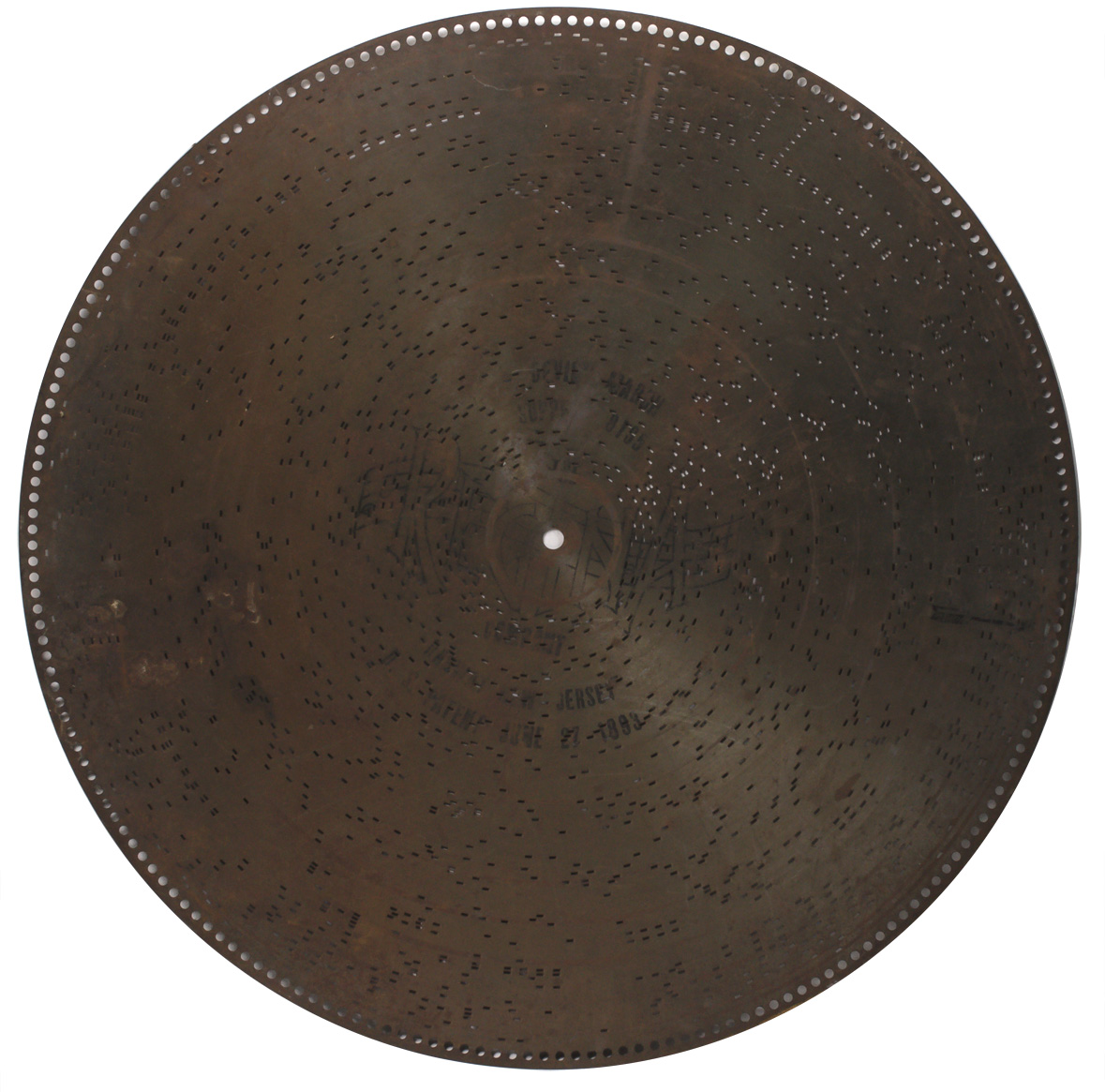 Huge steel disc with punched-out pins for Regina Concerto music box