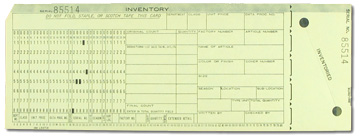 Tear-off punched store inventory cards with carbon paper between them to create two copies of human filled out information