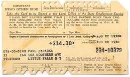 McBee Keysort card for tracking unemployment, notched with printed name and address, from 1938