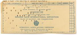 Souvenir IBM punch card for the 1939 San Francisco International Exposition