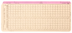 Standard size punch card with 40 columns of small diagonal boxes to be marked with pencil