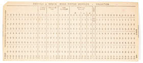 An unpunched 45-column card with numbers printed on it for locations where holes could be punched