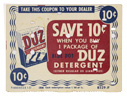 1950s Proctor & Gamble store coupon for Duz Detergent with punched cicular and rectangular holes