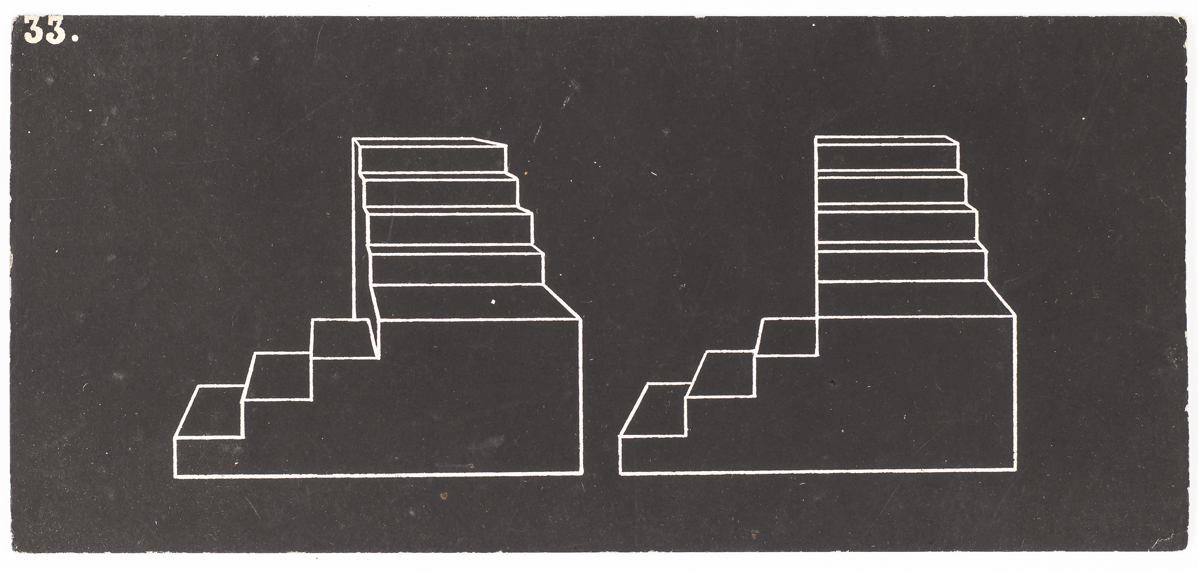 White on black background stereo line drawing of staircase